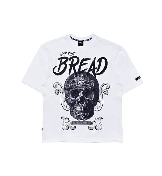 SWITCH MEN'S RHINESTONE MINERAL WASHED SKULL DROP SHOULDER GRAPHIC T-SHIRT (WHITE)
