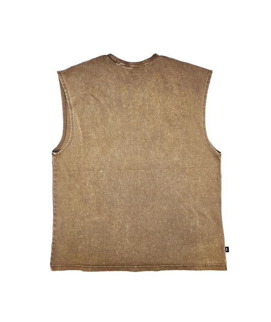 SWITCH MEN'S STRANGER THAN YESTERDAY GRAPHIC CUT-OFF SLEEVELESS MUSCLE TANK TOP (BROWN)