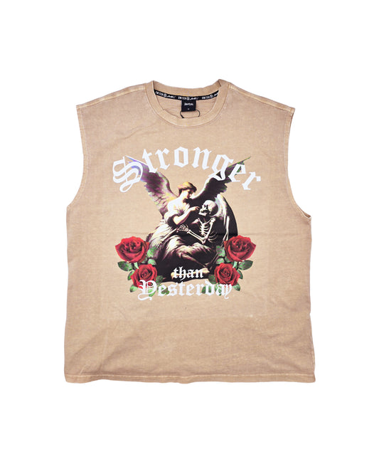 SWITCH MEN'S STRANGER THAN YESTERDAY GRAPHIC CUT-OFF SLEEVELESS MUSCLE TANK TOP (SAND)
