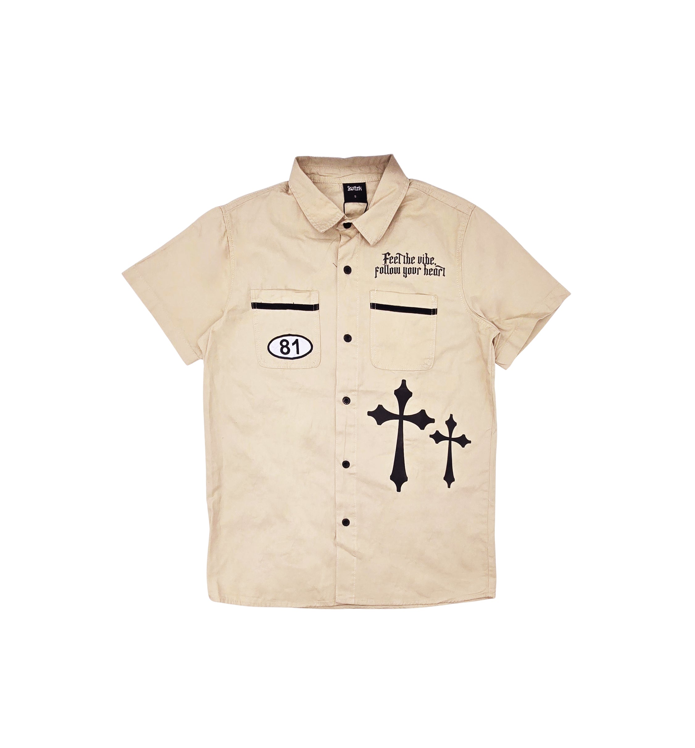 SWITCH MENS TURBO WOVEN SHORT SLEEVE SHIRT/SHORTS SET (SAND BROWN)