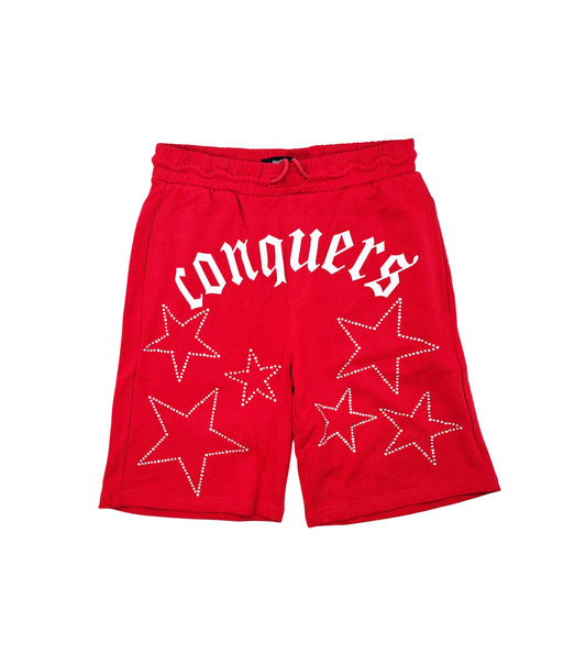 SWITCH MEN'S CONQUERS GRAPHIC & RHINESTONE T-SHIRT/SHORTS SET (RED)