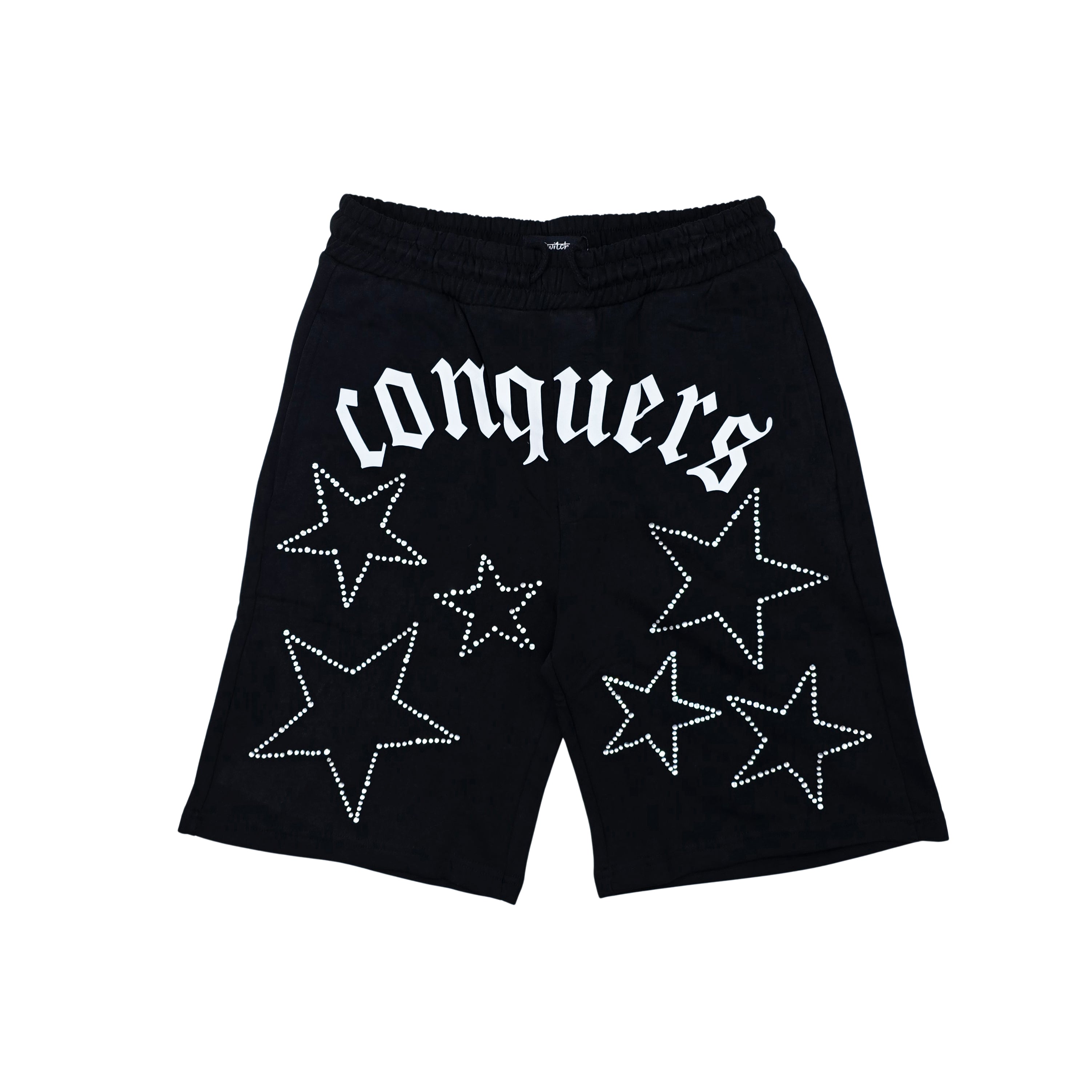 SWITCH MEN'S CONQUERS GRAPHIC & RHINESTONE T-SHIRT/SHORTS SET (BLACK)