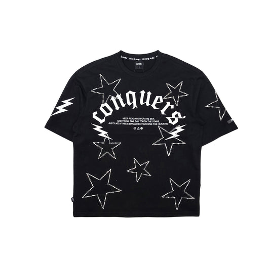 SWITCH MEN'S CONQUERS GRAPHIC & RHINESTONE T-SHIRT/SHORTS SET (BLACK)