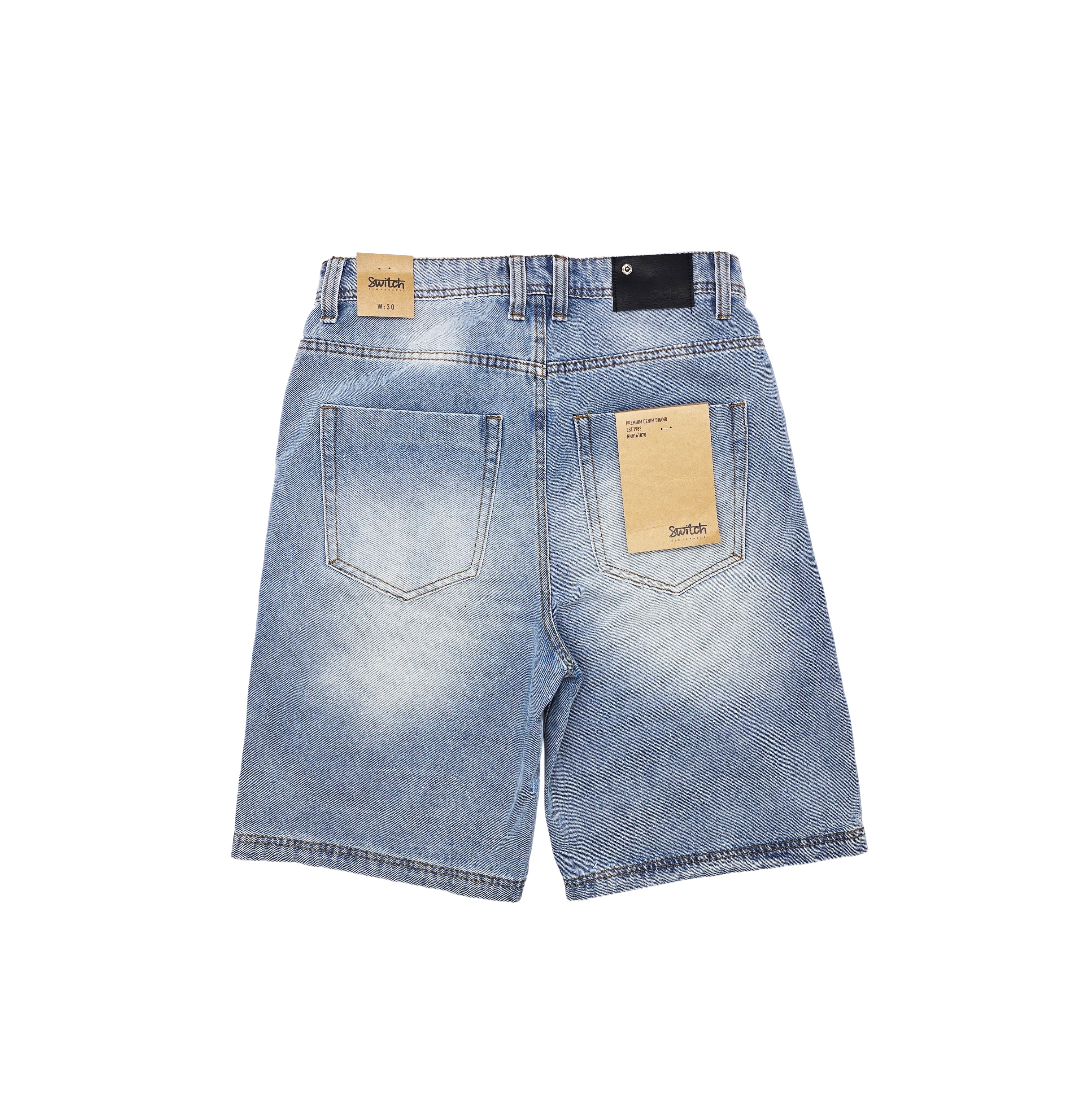 SWITCH MEN'S DENIM LONG BAGGY (JORTS) SHORTS (BLUE)