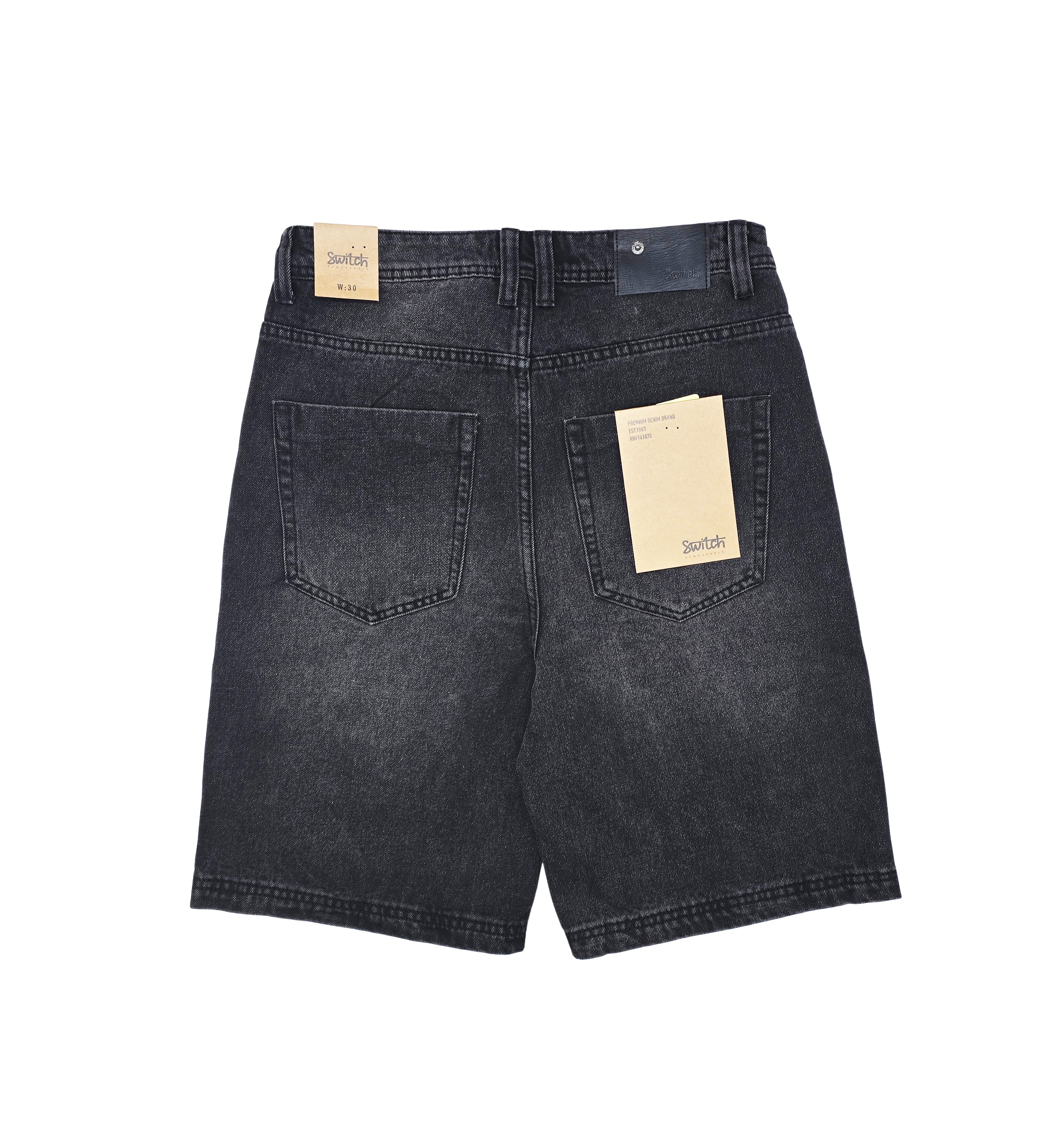 SWITCH MEN'S DENIM LONG BAGGY (JORTS) SHORTS (BLACK)