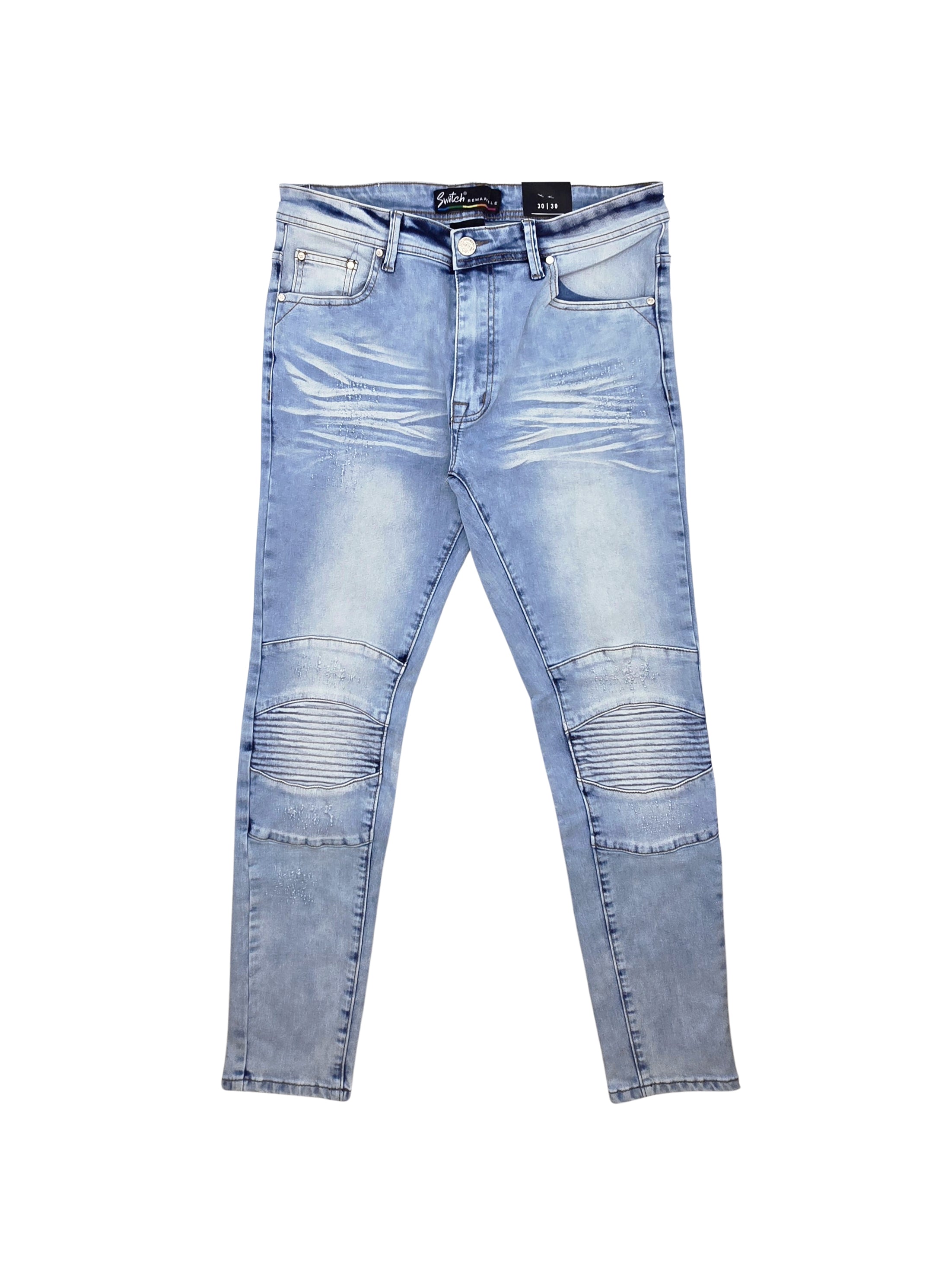 SWITCH REMARKABLE MEN'S SLIM FIT DISTRESSED BIKER JEANS (LIGHT BLUE)
