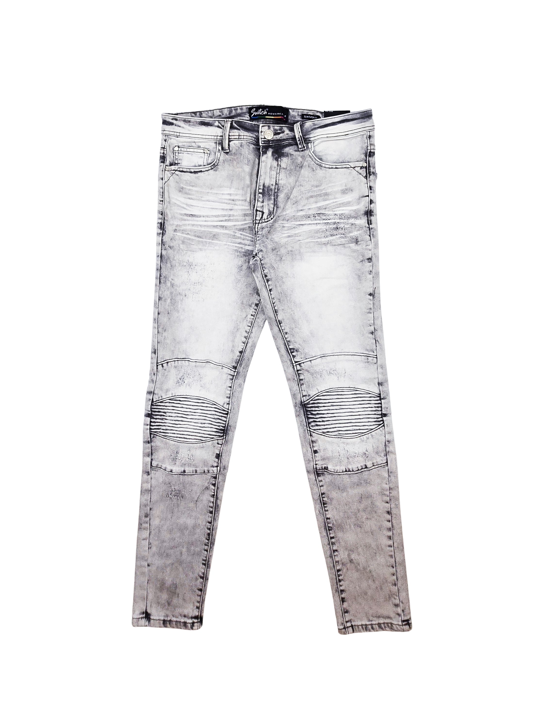 SWITCH REMARKABLE MEN'S SLIM FIT DISTRESSED BIKER JEANS (GREY)