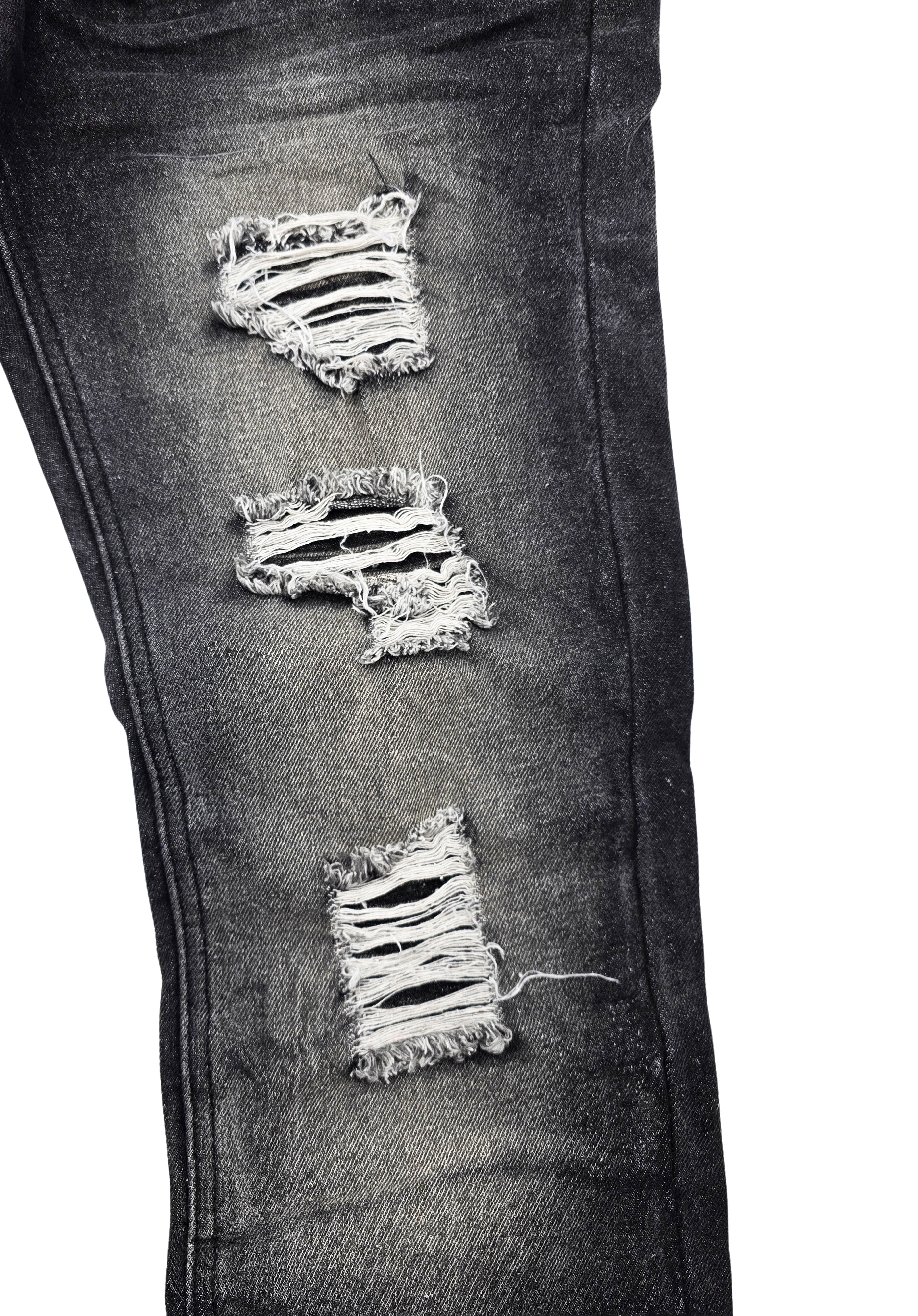 SWITCH REMARKABLE MEN'S SLIM FIT RIPPED DENIM JEANS (BLACK)