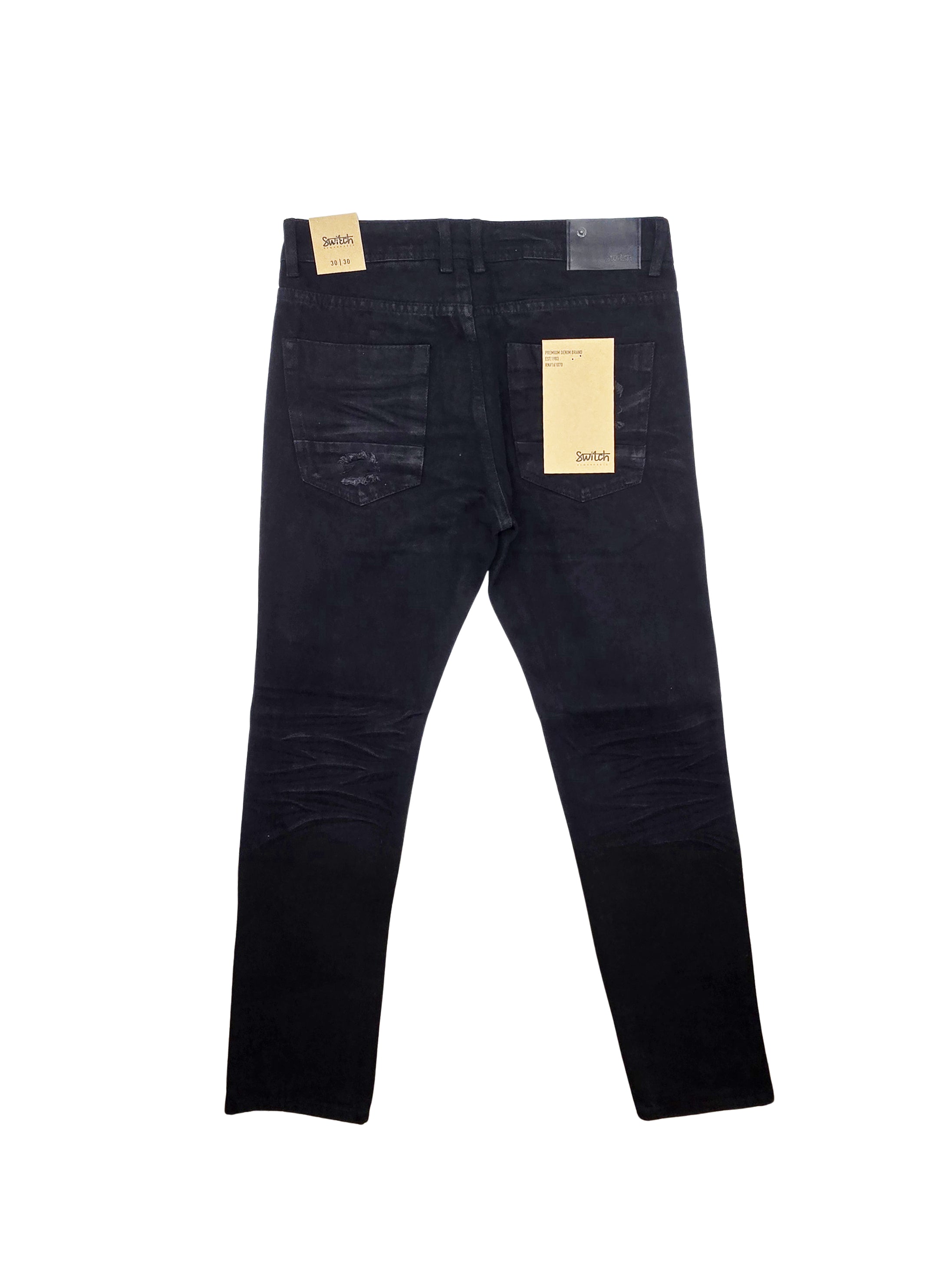 SWITCH REMARKABLE MEN'S SLIM FIT RIPPED DENIM JEANS (JET BLACK)