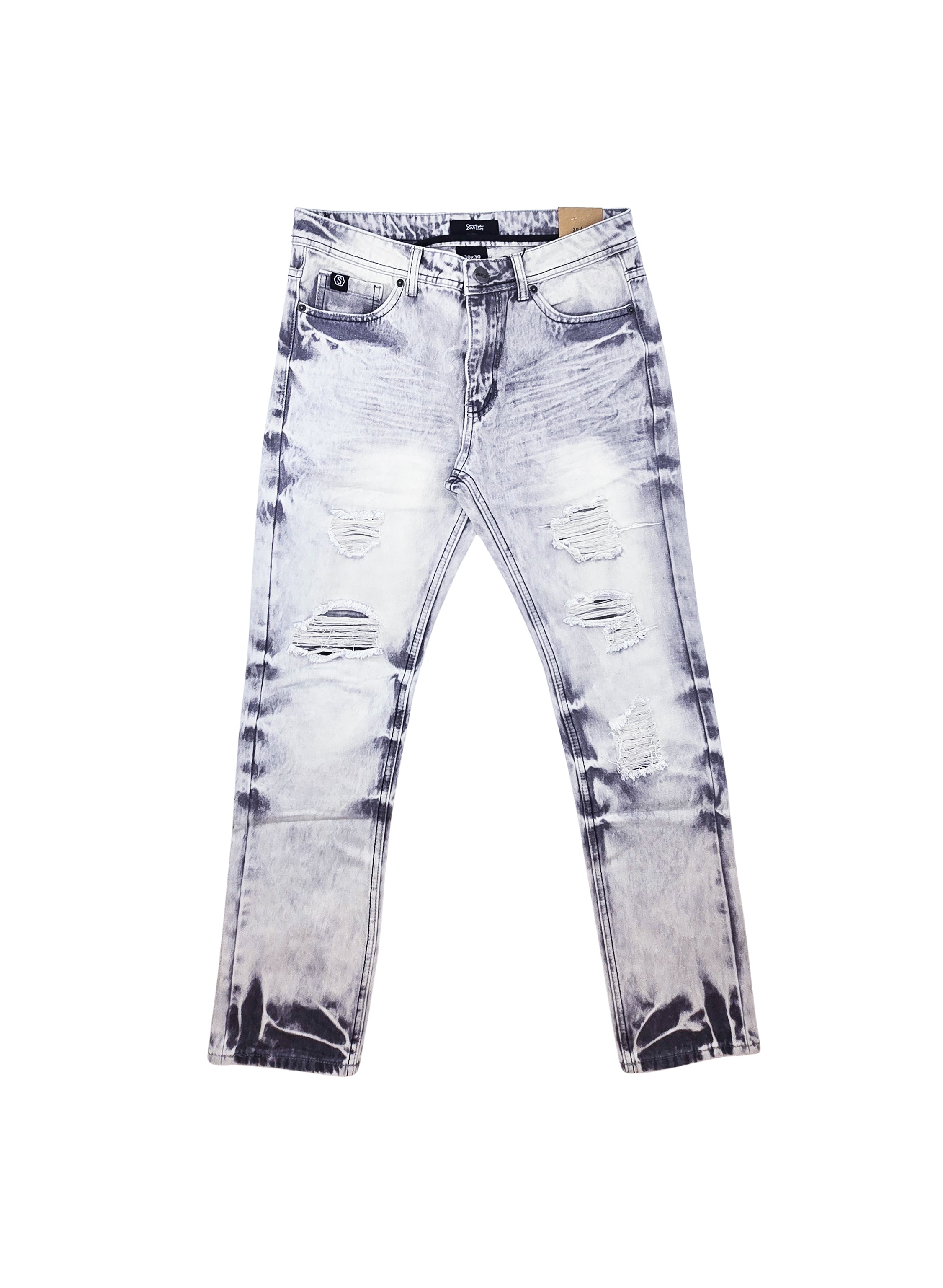 SWITCH REMARKABLE MEN'S SLIM FIT RIPPED DENIM JEANS (ICE GREY)