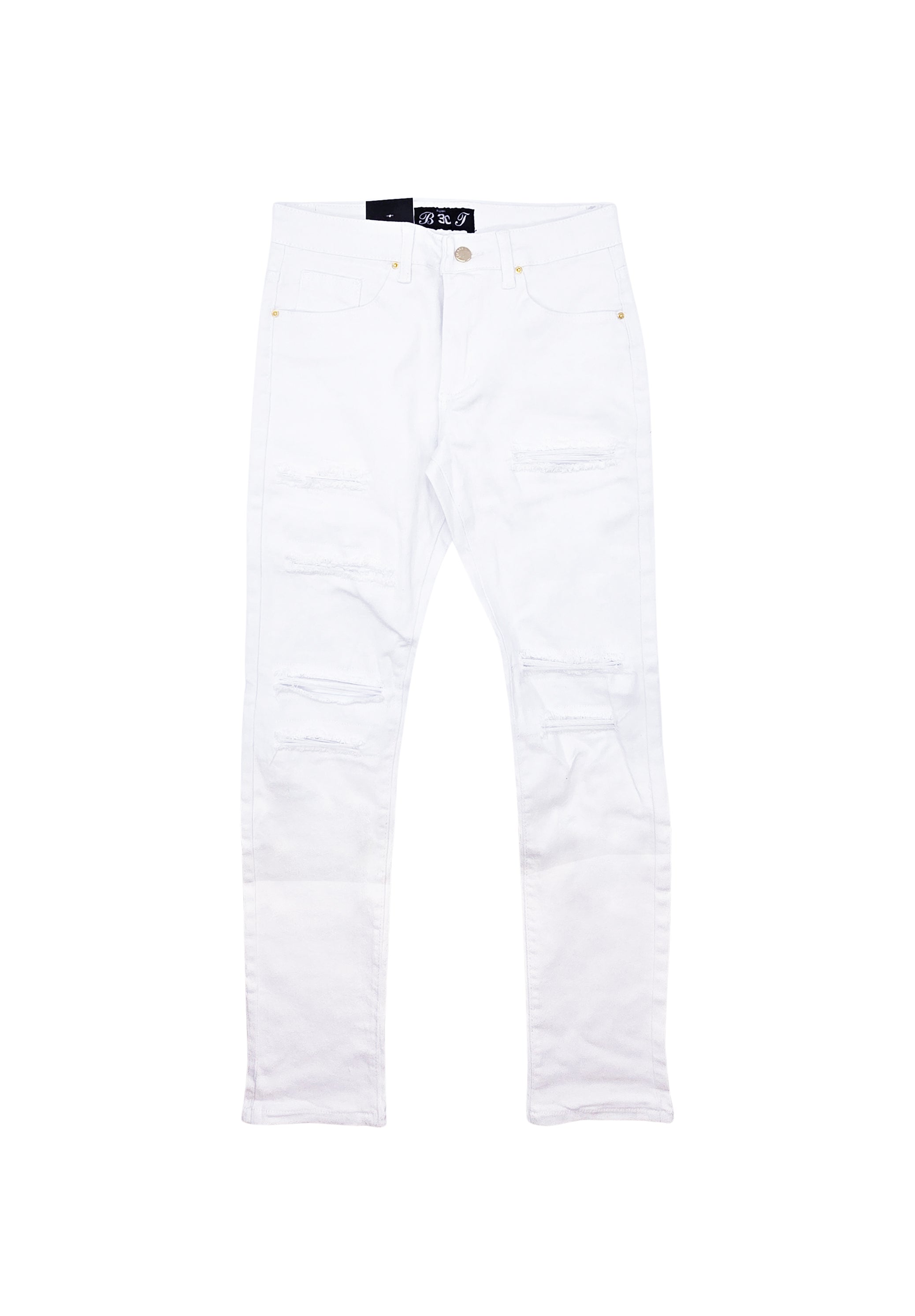 BRONCO MEN'S DENIM RIPPED JEANS (WHITE)