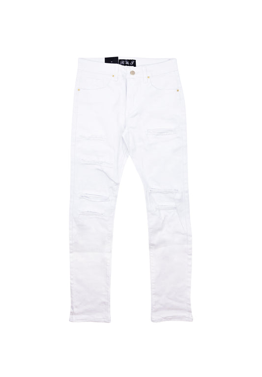 BRONCO MEN'S DENIM RIPPED JEANS (WHITE)