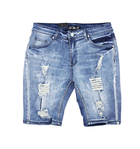 BRONCO MEN'S DENIM RIPPED JEAN SHORTS (BLUE)