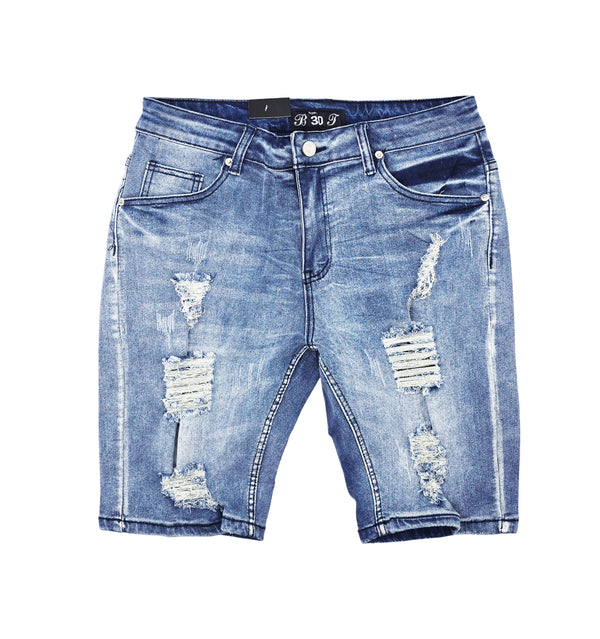 BRONCO MEN'S DENIM RIPPED JEAN SHORTS (BLUE)