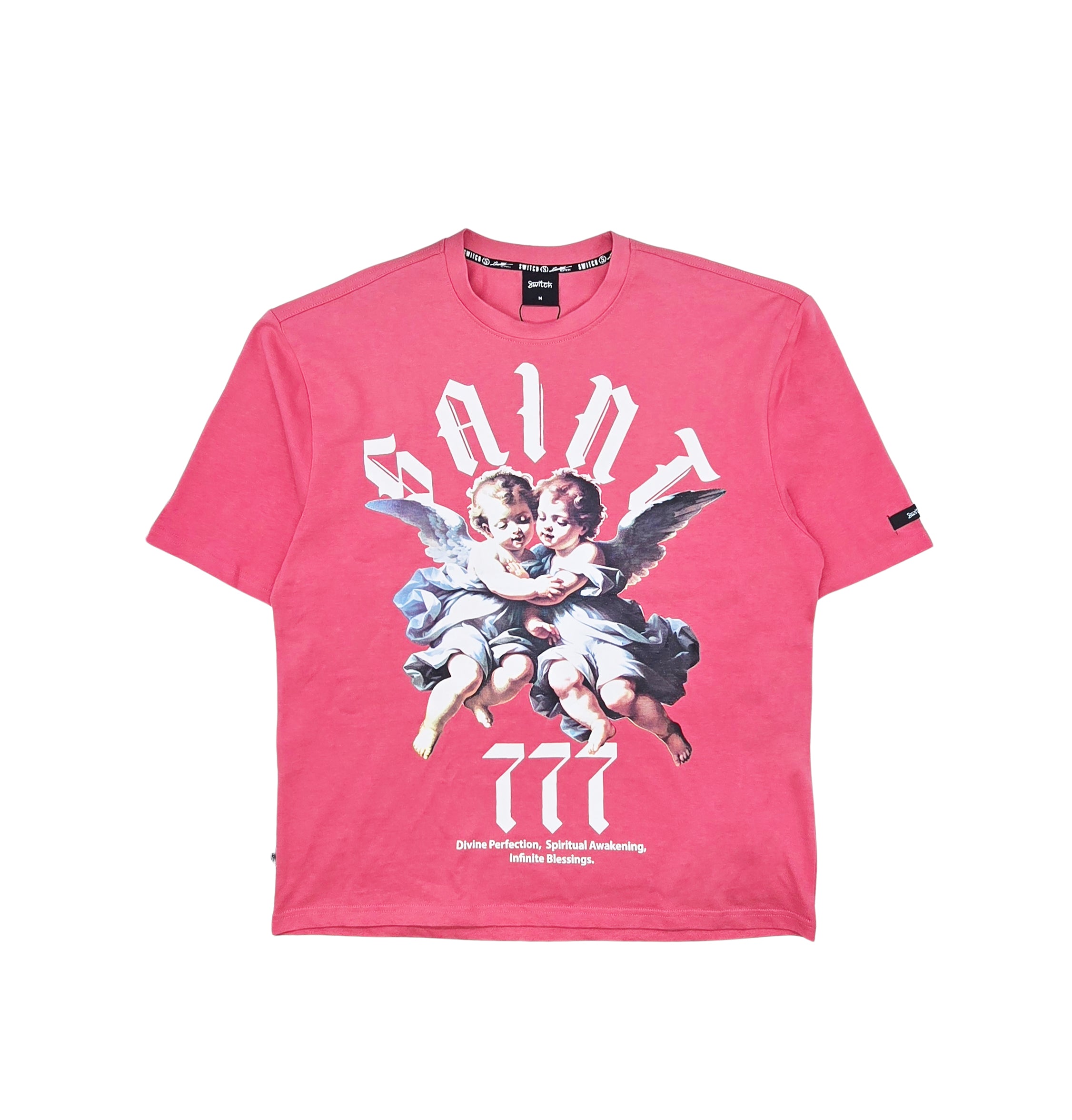 SWITCH MEN'S SAINT 777 DROP SHOULDER TWIN ANGELS GRAPHIC T-SHIRT (PINK)