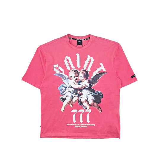 SWITCH MEN'S SAINT 777 DROP SHOULDER TWIN ANGELS GRAPHIC T-SHIRT (PINK)