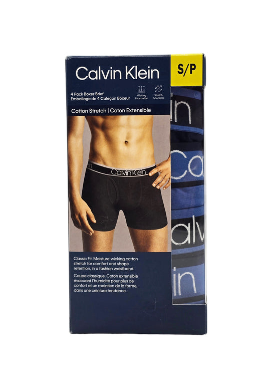 CALVIN KLEIN COTTON STRETCH MEN BOXER BRIEFS (BLUE PACK OF 4)