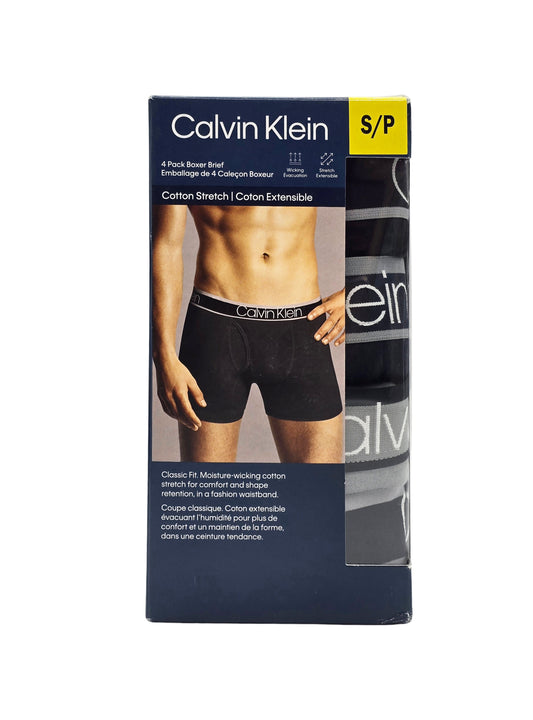 CALVIN KLEIN COTTON STRETCH MEN BOXER BRIEFS (MONOCHROME BLACK PACK OF 4)