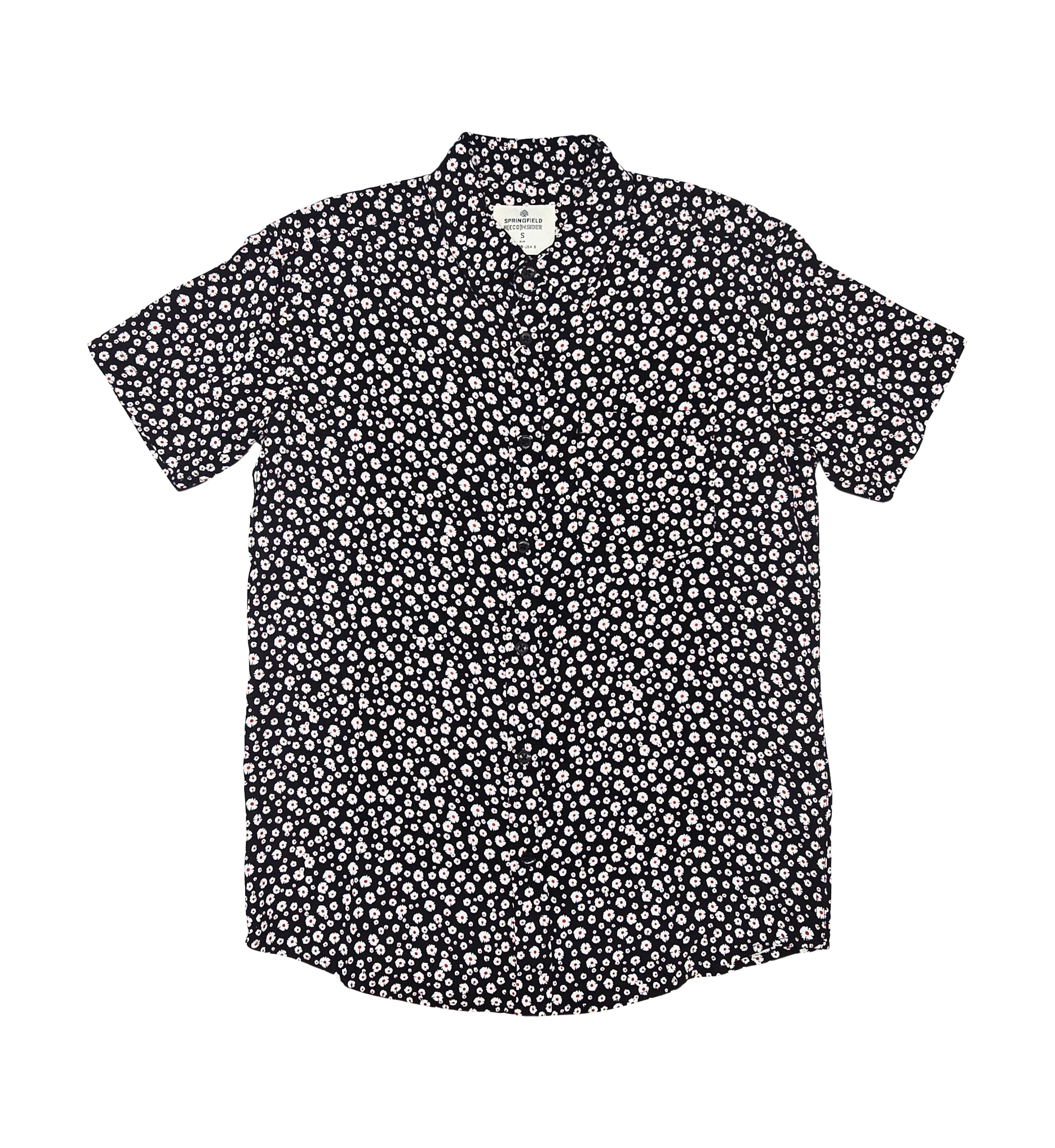 SPRINGFIELD MEN'S SHORT SLEEVES PRINTED BUTTON-UP SHIRT (BLACK/RED)