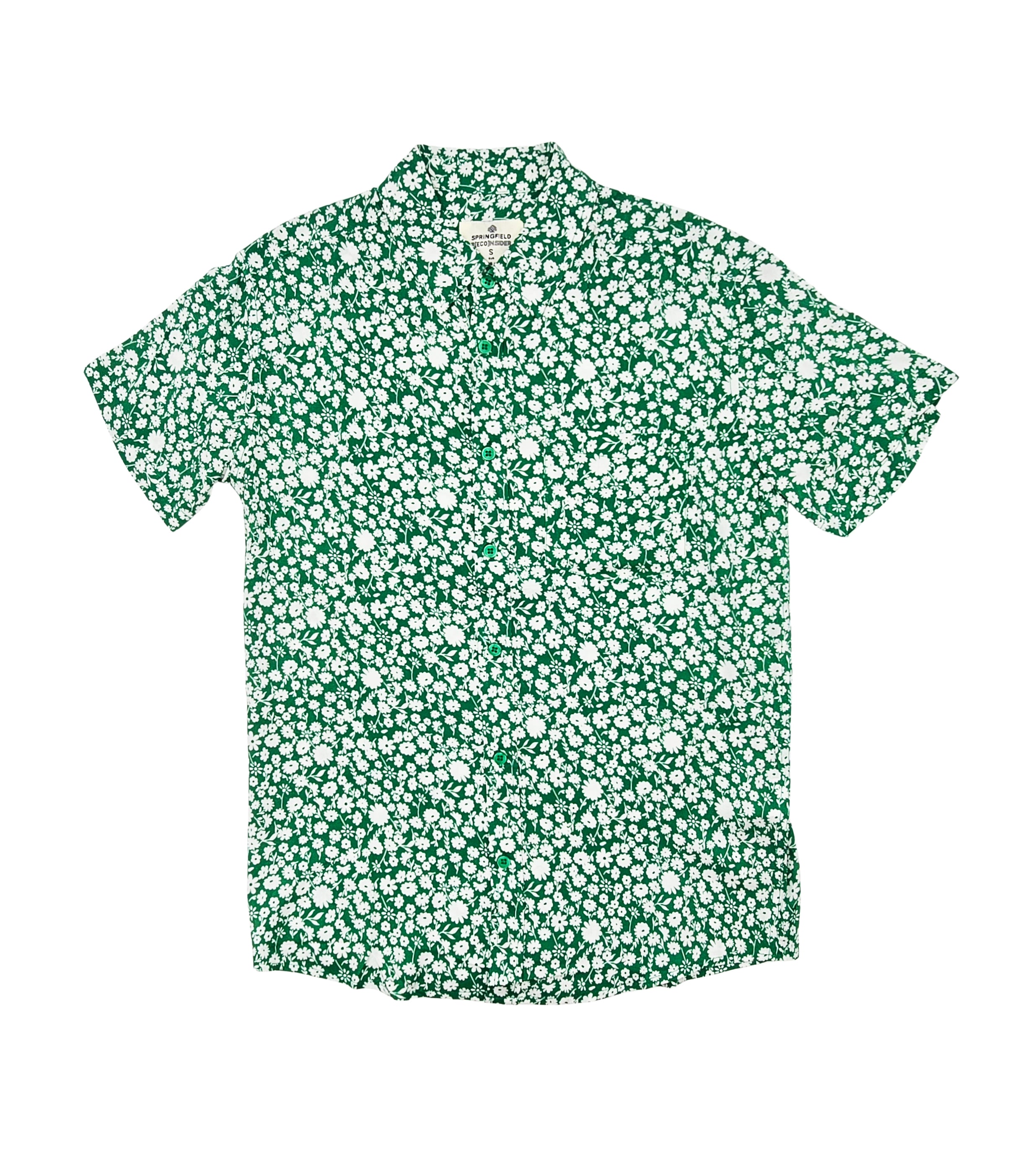 SPRINGFIELD MEN'S SHORT SLEEVES PRINTED BUTTON-UP SHIRT (GREEN/WHITE)