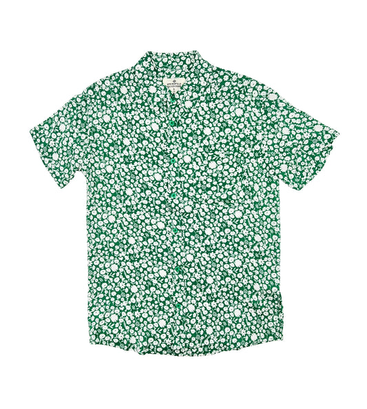 SPRINGFIELD MEN'S SHORT SLEEVES PRINTED BUTTON-UP SHIRT (GREEN/WHITE)