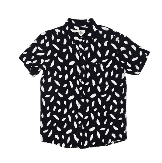 SPRINGFIELD MEN'S SHORT SLEEVES PRINTED BUTTON-UP SHIRT (BLACK/WHITE)