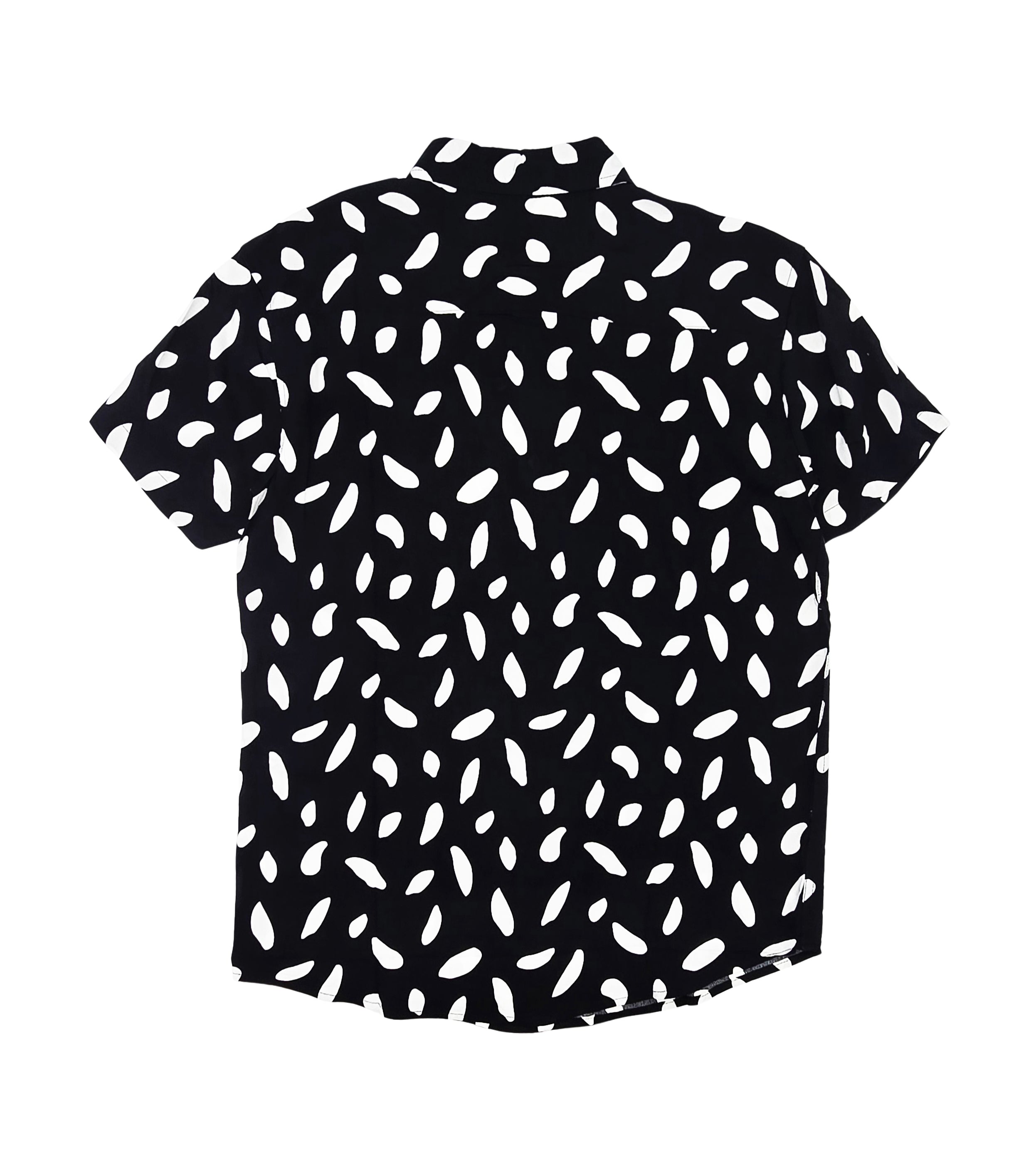 SPRINGFIELD MEN'S SHORT SLEEVES PRINTED BUTTON-UP SHIRT (BLACK/WHITE)