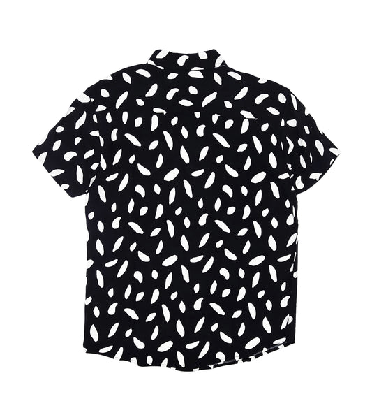 SPRINGFIELD MEN'S SHORT SLEEVES PRINTED BUTTON-UP SHIRT (BLACK/WHITE)