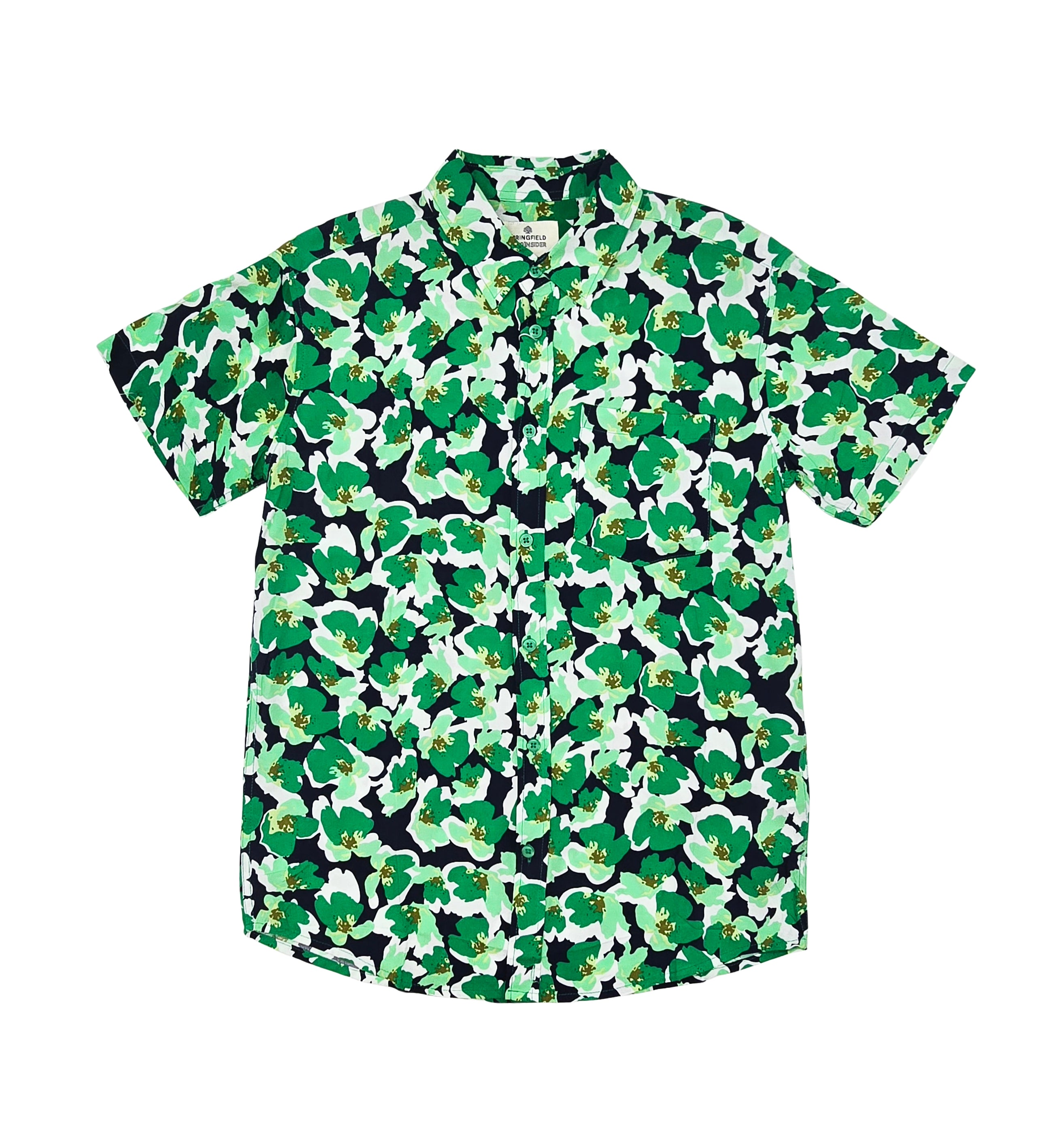 SPRINGFIELD MEN'S SHORT SLEEVES PRINTED BUTTON-UP SHIRT (GREEN)
