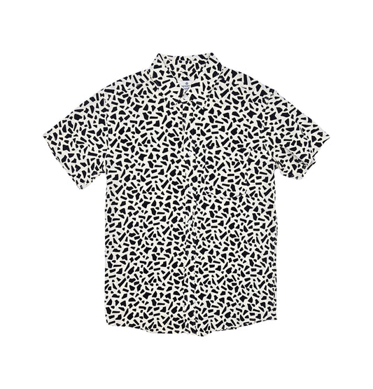SPRINGFIELD MEN'S SHORT SLEEVES PRINTED BUTTON-UP SHIRT (OFF-WHITE/BLACK)