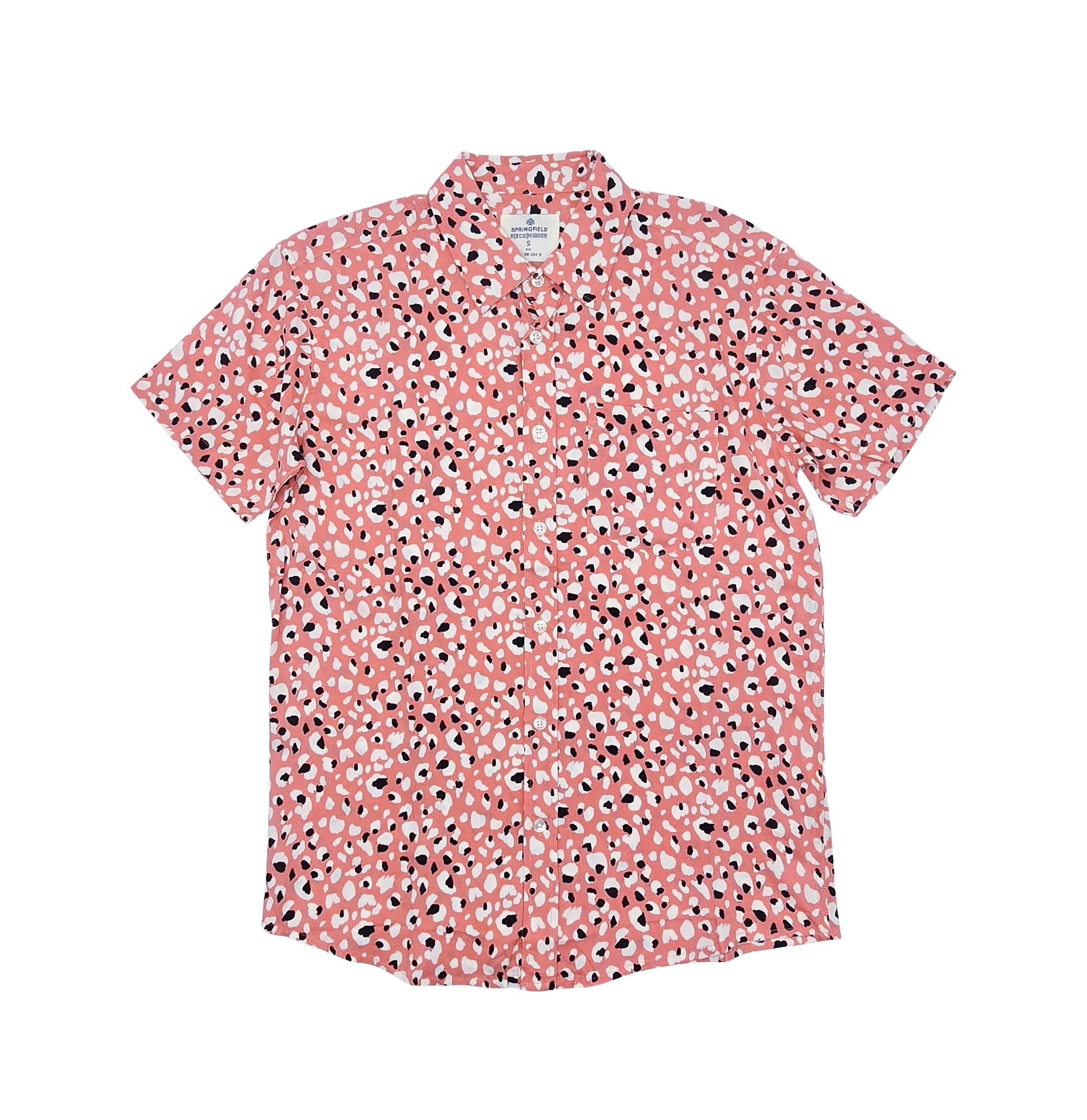 SPRINGFIELD MEN'S SHORT SLEEVES PRINTED BUTTON-UP SHIRT (PINK)