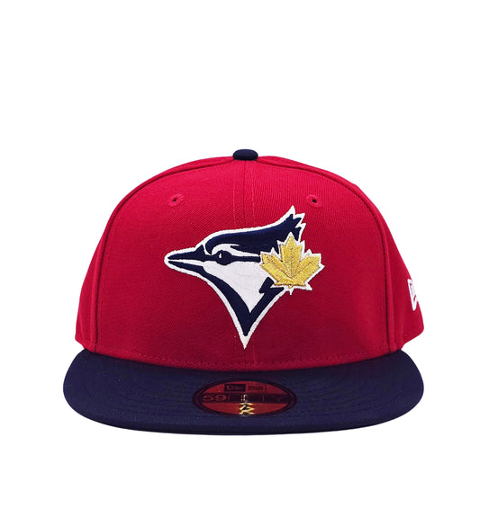 59FIFTY NEW ERA MLB TORONTO BLUE JAYS RED/NAVY BLUE WITH GOLD LEAF LOGO FITTED HAT