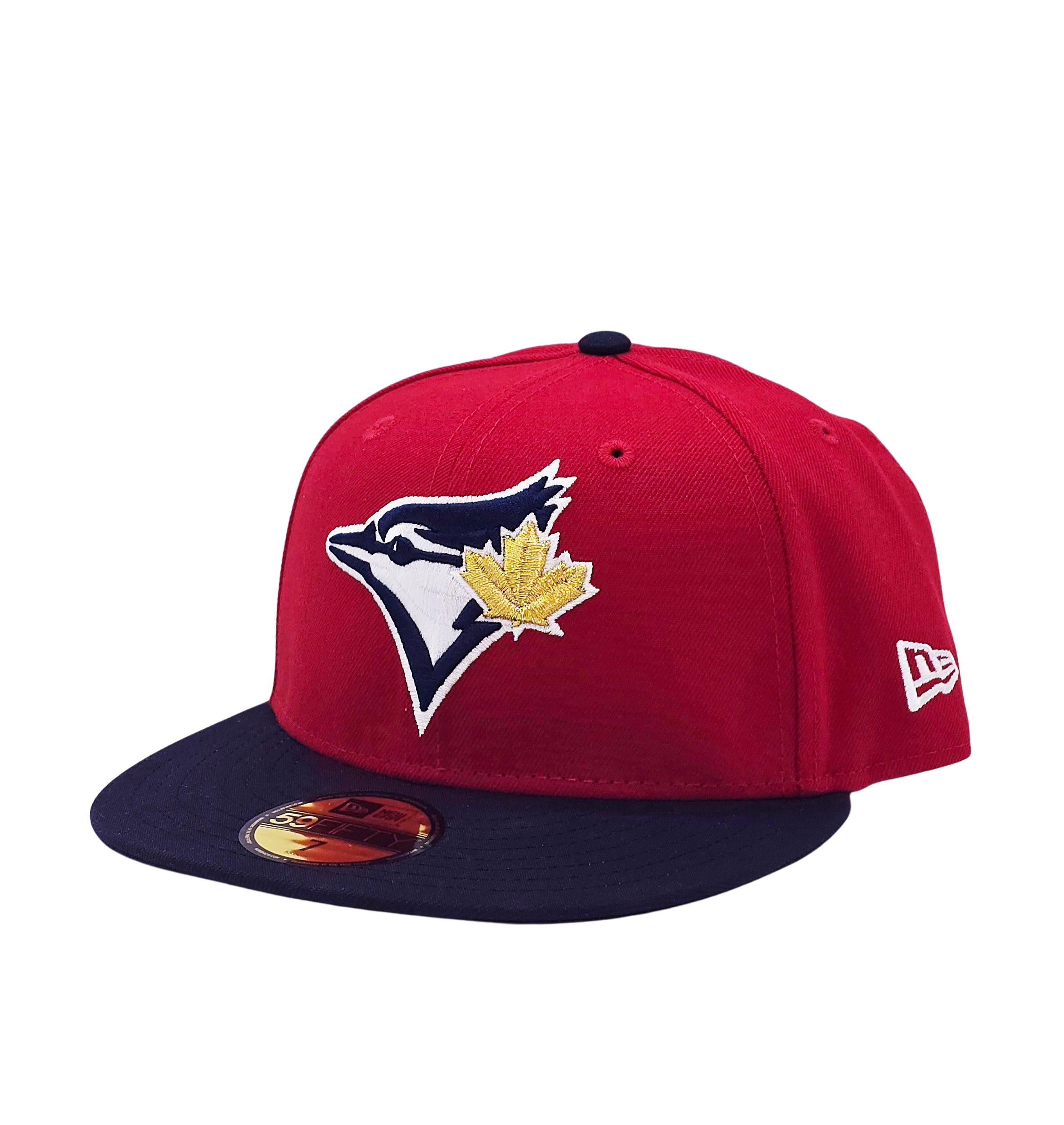 59FIFTY NEW ERA MLB TORONTO BLUE JAYS RED/NAVY BLUE WITH GOLD LEAF LOGO FITTED HAT