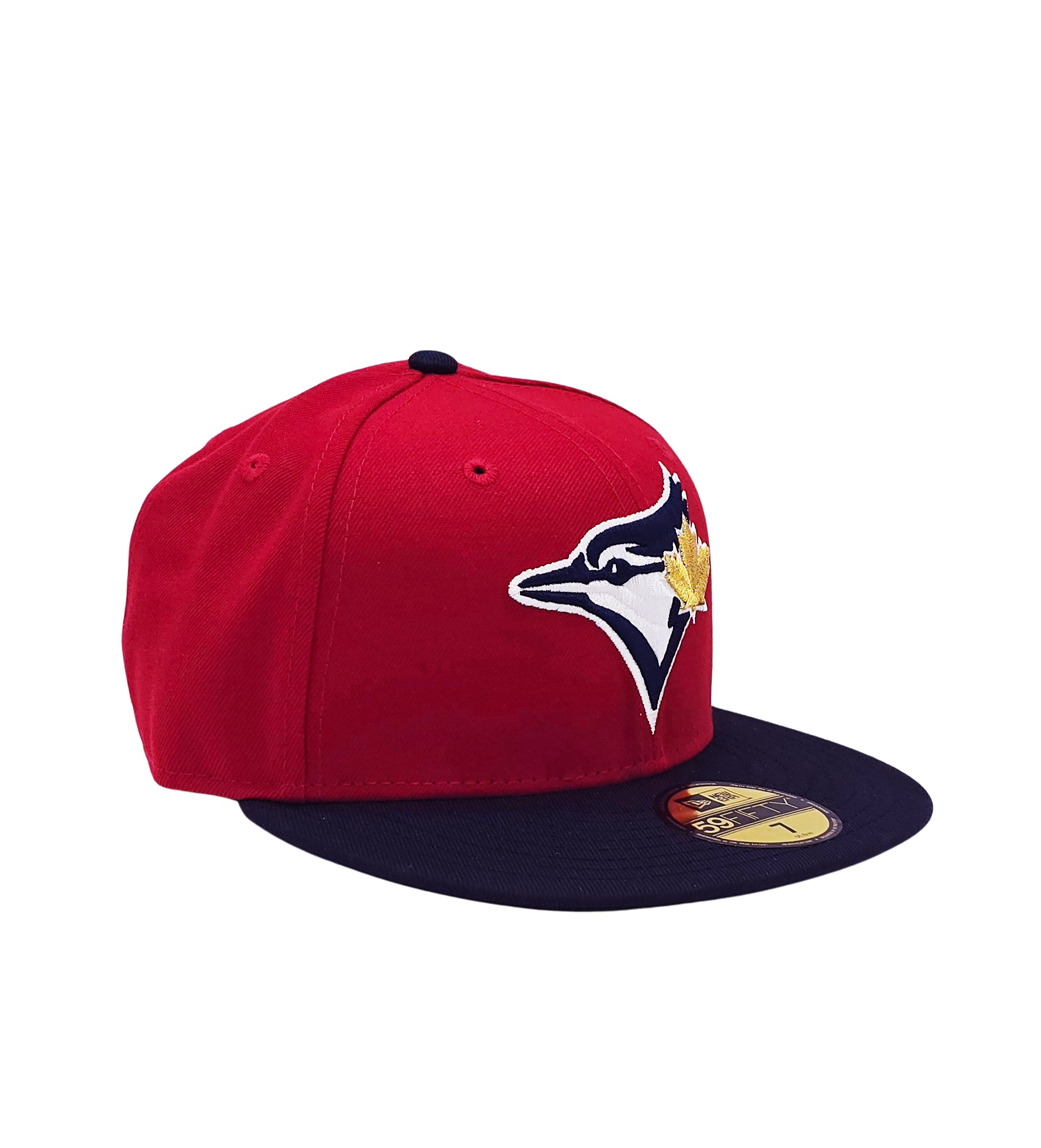 59FIFTY NEW ERA MLB TORONTO BLUE JAYS RED/NAVY BLUE WITH GOLD LEAF LOGO FITTED HAT