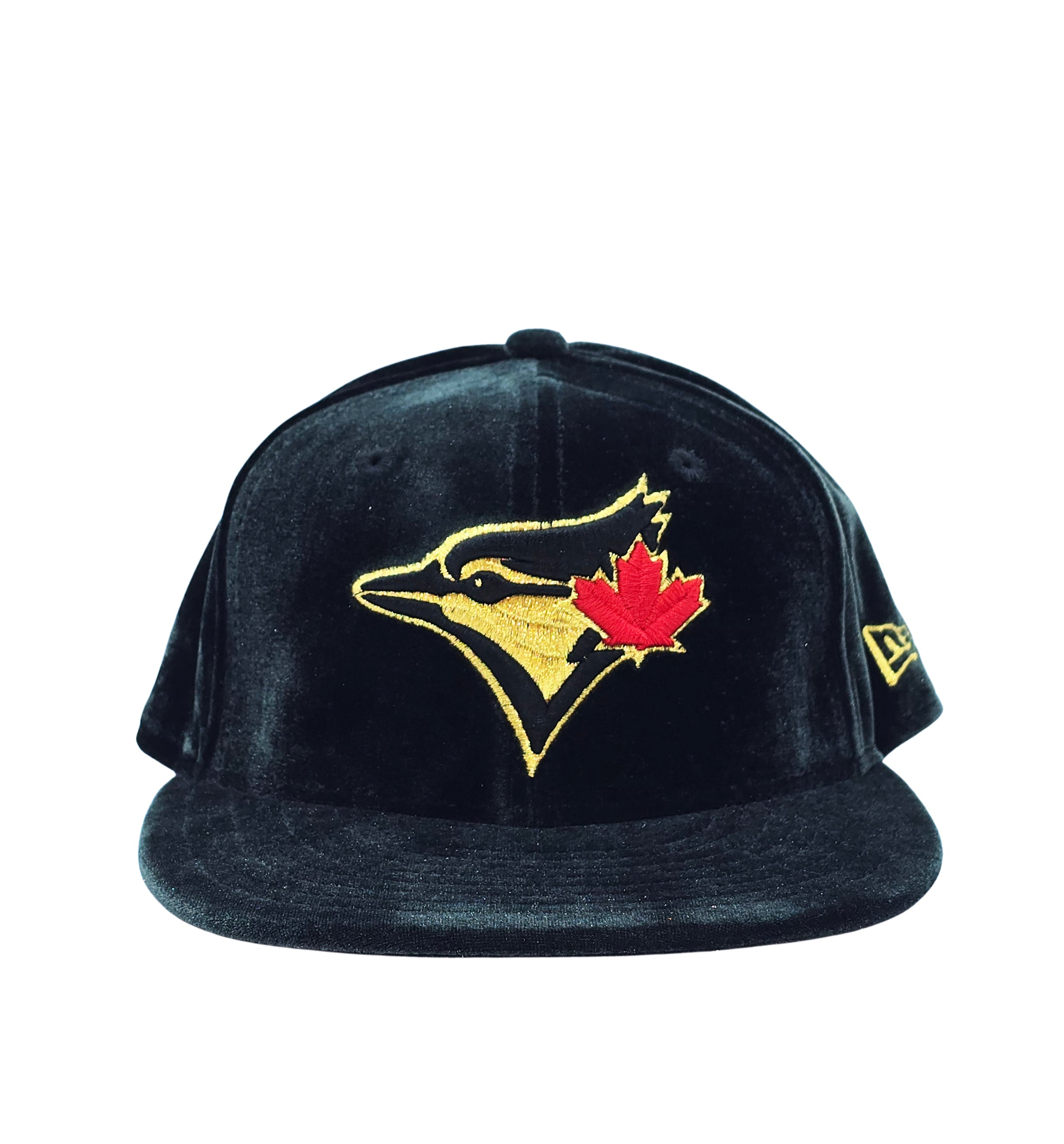 9FIFTY NEW ERA MLB TORONTO BLUE JAYS BLACK/GOLD WITH RED LEAF LOGO VELVET SNAPBACK HAT