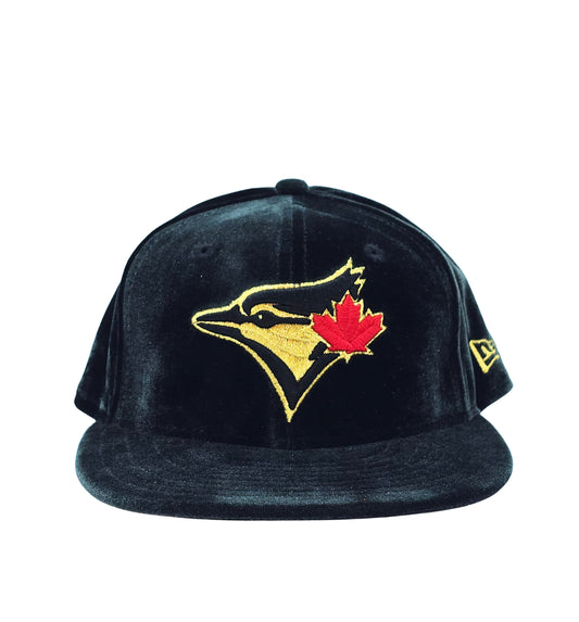 9FIFTY NEW ERA MLB TORONTO BLUE JAYS BLACK/GOLD WITH RED LEAF LOGO VELVET SNAPBACK HAT