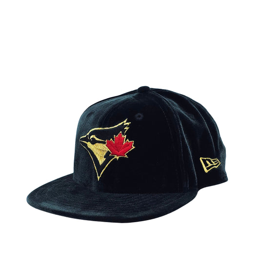 59FIFTY NEW ERA MLB TORONTO BLUE JAYS BLACK/GOLD WITH RED LEAF LOGO VELVET FITTED HAT