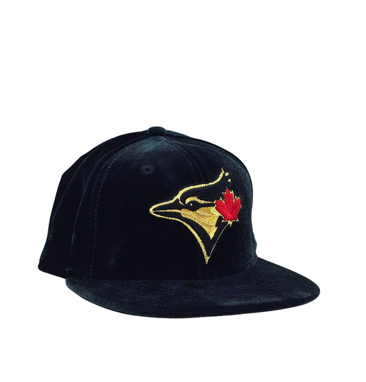 9FIFTY NEW ERA MLB TORONTO BLUE JAYS BLACK/GOLD WITH RED LEAF LOGO VELVET SNAPBACK HAT