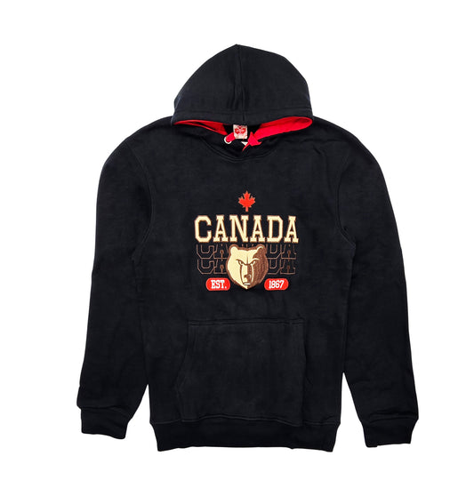 MEN'S EMBROIDERED CANADA FLEECE PULLOVER HOODIE (BLACK)