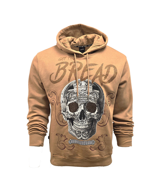 SWITCH REMARKABLE MEN'S RHINESTONE GET THAT BREAD, SKULL GRAPHIC HOODIE (KHAKI)