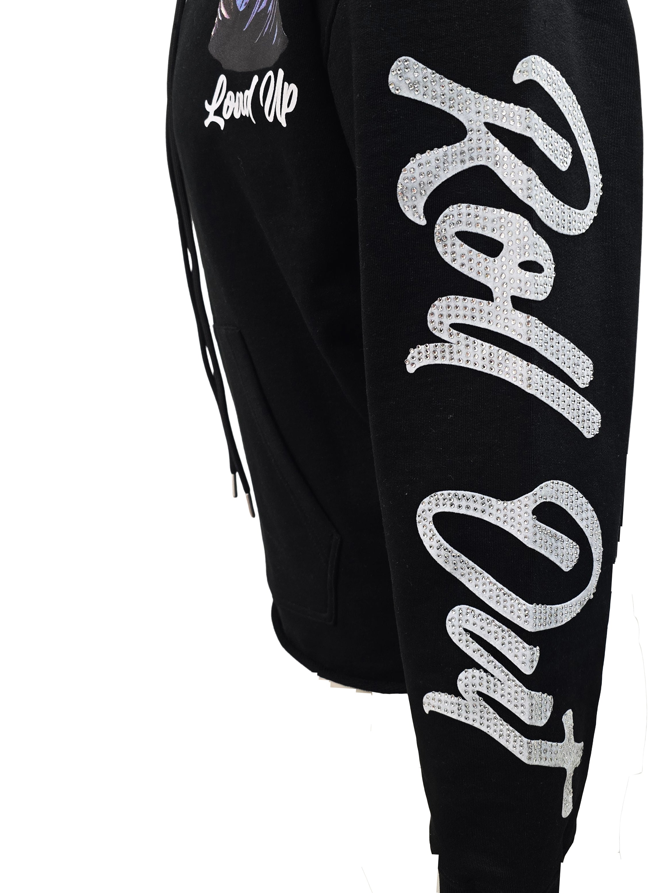 SWITCH REMARKABLE MEN'S RHINESTONE LOAD UP CROPPED GRAPHIC HOODIE (BLACK)