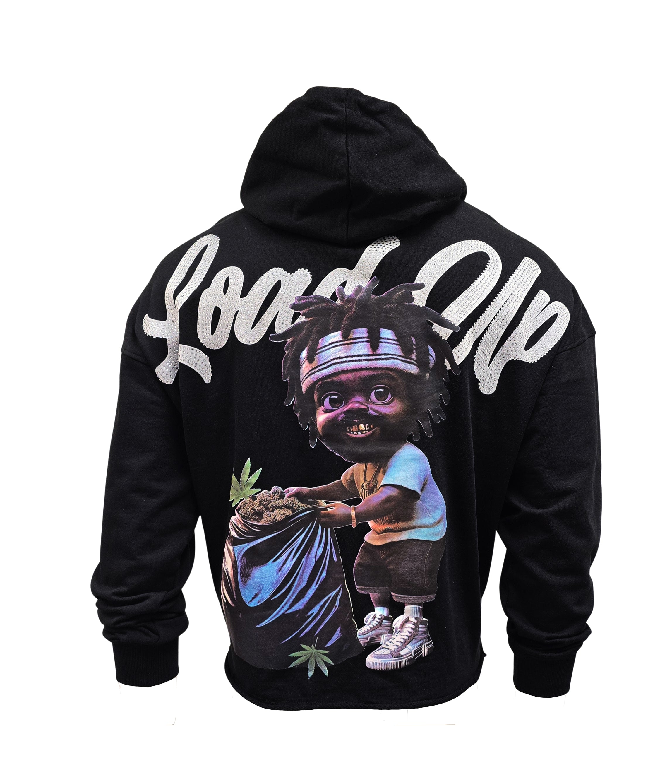 SWITCH REMARKABLE MEN'S RHINESTONE LOAD UP CROPPED GRAPHIC HOODIE (BLACK)