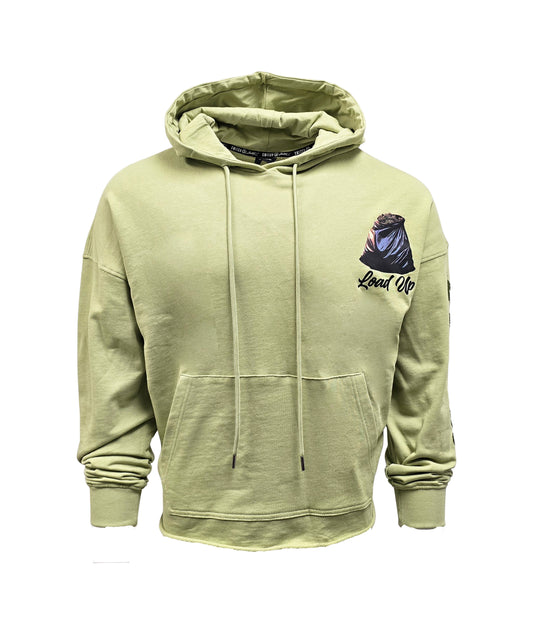 SWITCH REMARKABLE MEN'S RHINESTONE LOAD UP CROPPED GRAPHIC HOODIE (LIGHT OLIVE)