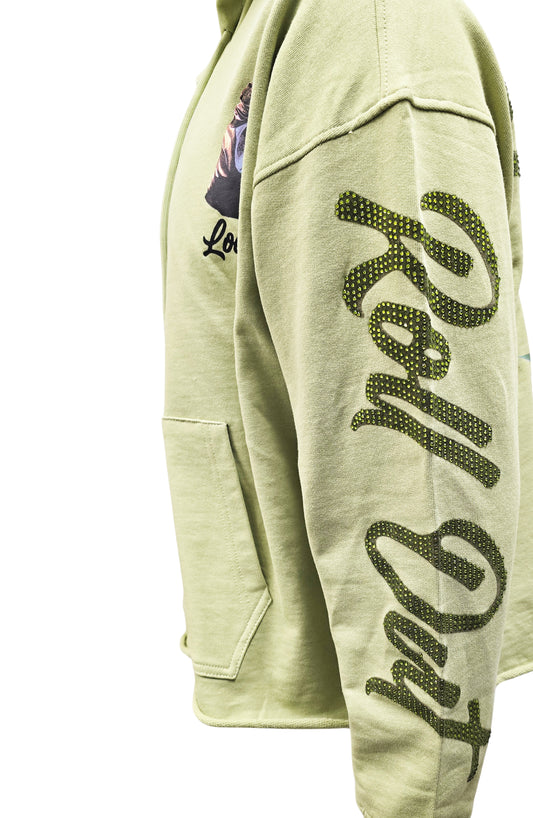 SWITCH REMARKABLE MEN'S RHINESTONE LOAD UP CROPPED GRAPHIC HOODIE (LIGHT OLIVE)