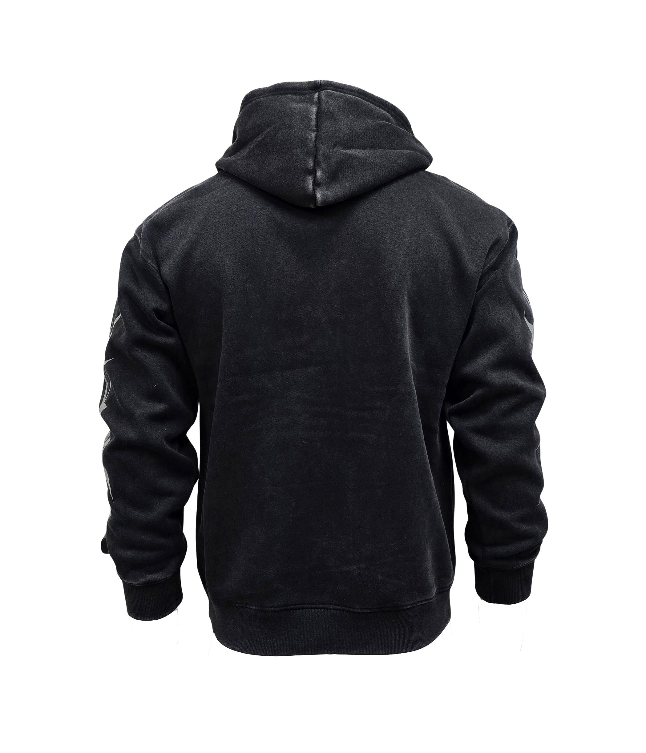 PJ MARK BLEECKER & MERCER MEN'S RHINESTONE FAITH OVER FEAR ACID WASH BLACK GRAPHIC PULLOVER HOODIE