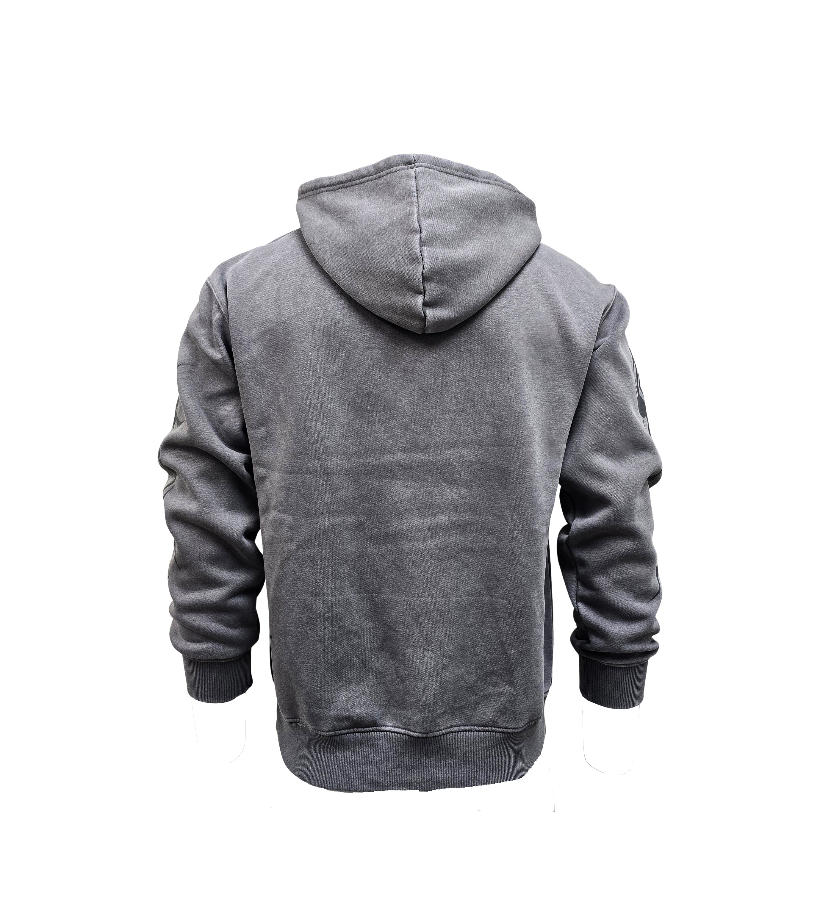 PJ MARK BLEECKER & MERCER MEN'S RHINESTONE FAITH OVER FEAR ACID WASH GREY GRAPHIC PULLOVER HOODIE