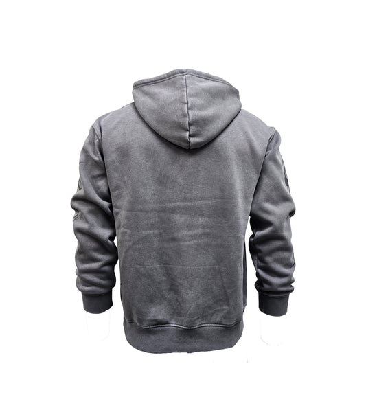 PJ MARK BLEECKER & MERCER MEN'S RHINESTONE FAITH OVER FEAR ACID WASH GREY GRAPHIC PULLOVER HOODIE