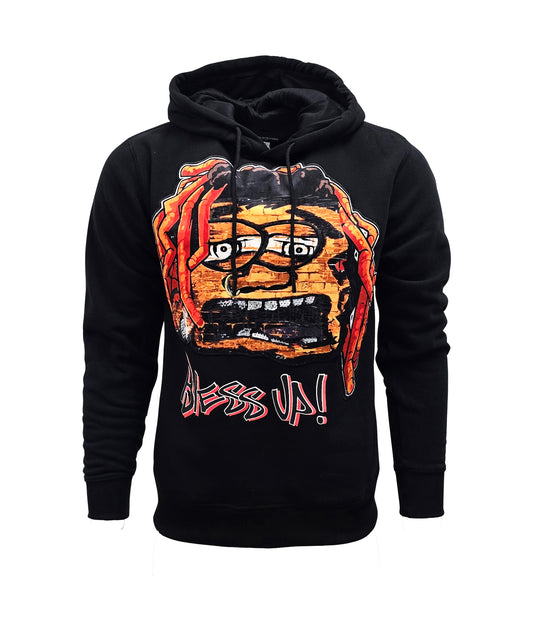 PJ MARK BLEECKER & MERCER MEN'S RHINESTONE BLESS UP GRAPHIC PULLOVER BLACK HOODIE