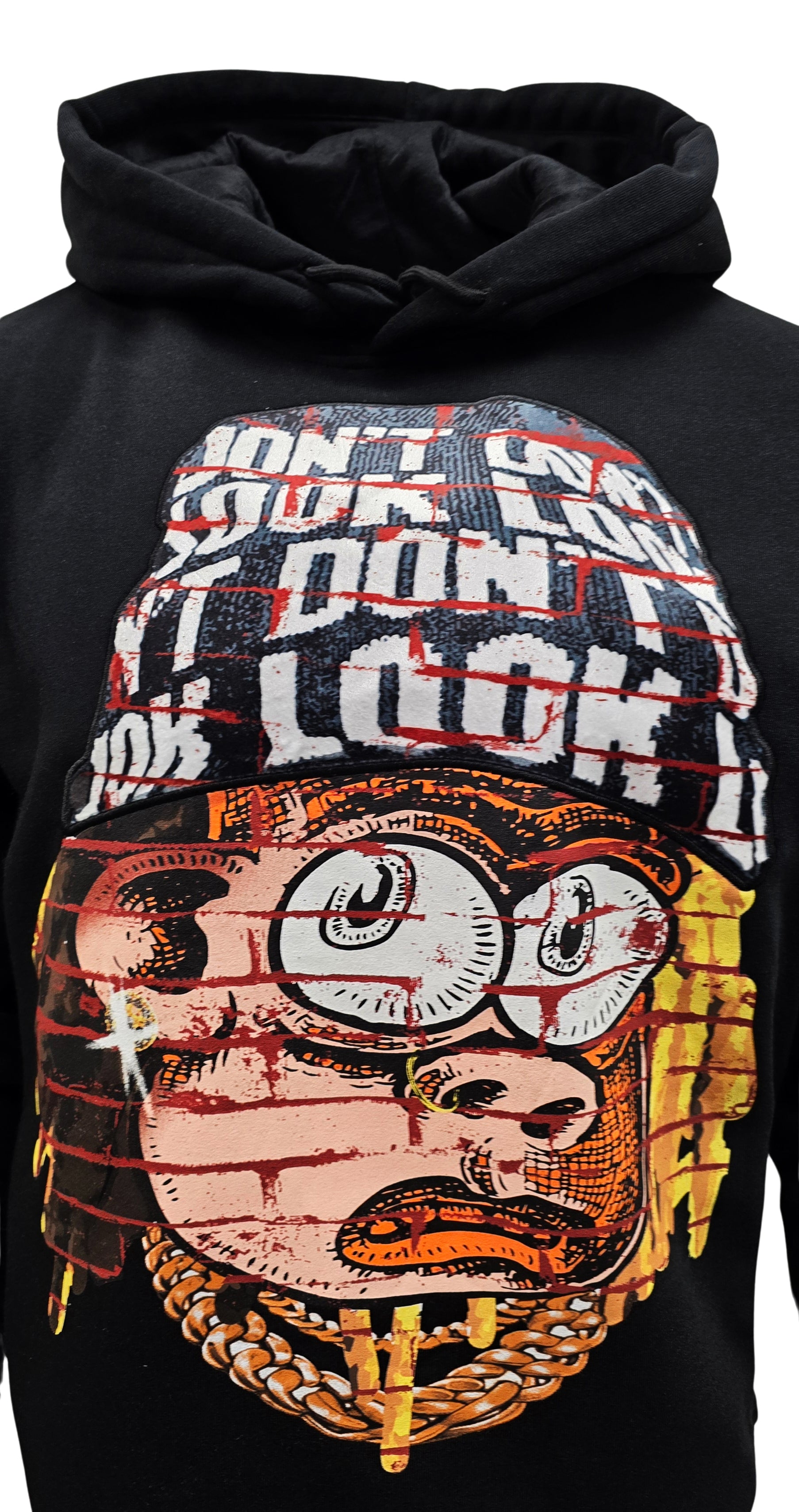 PJ MARK BLEECKER & MERCER MEN'S DON'T LOOK BACK GRAPHIC PULLOVER BLACK HOODIE