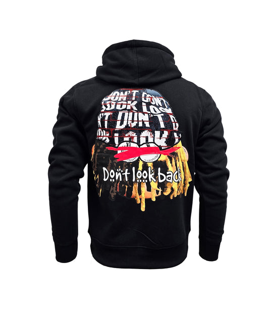 PJ MARK BLEECKER & MERCER MEN'S DON'T LOOK BACK GRAPHIC PULLOVER BLACK HOODIE